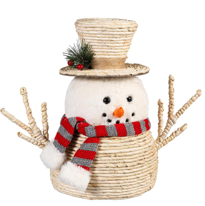 Evergreen - Woodland Storybook Table Decor Fabric and Natural Fiber Snowman - Large - 8TAN570
