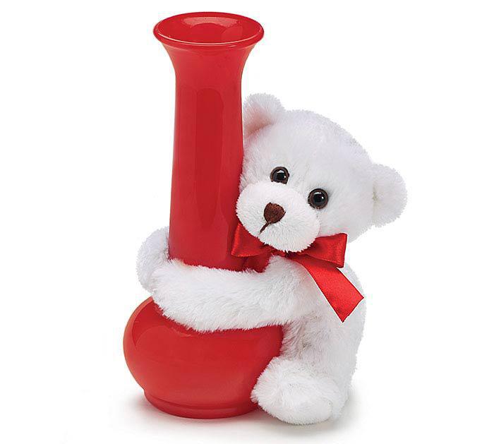 Burton & Burton - 5" White Bear Vase Hugger Plush - 9720446
