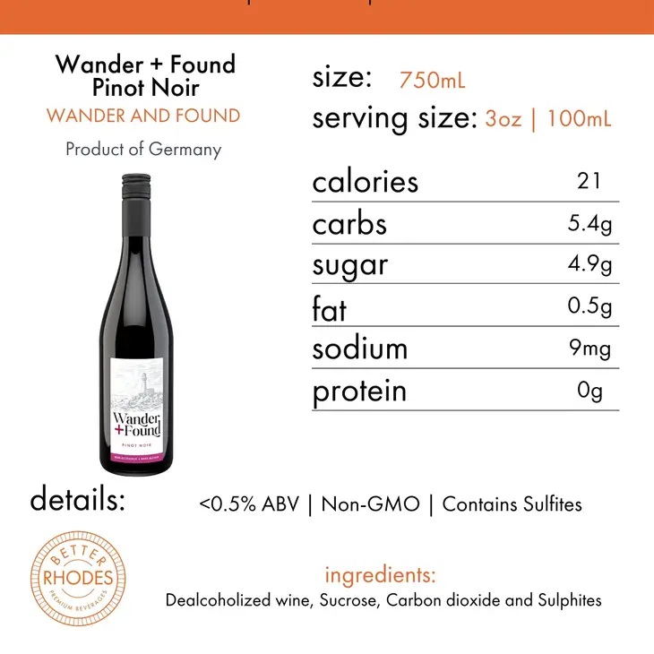 Better Rhodes - Wander + Found Pinot Noir - Dealcoholized Wine 750ml