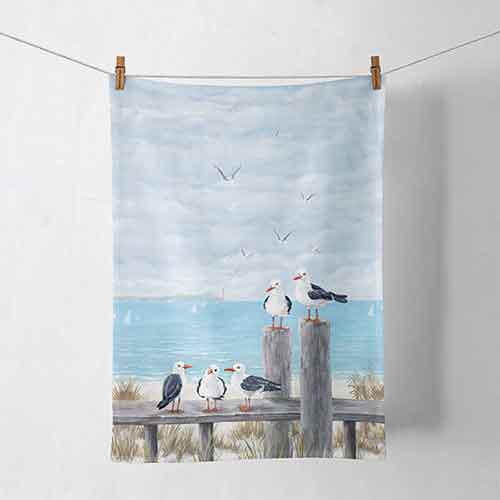 Ampelco - Kitchen Towel ''Seagulls on the dock'' - 17818170