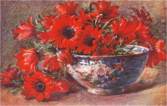 Found Image Press - FC-148 Postcard: Red Flowers in Bowl FC-00148-PC2001-M