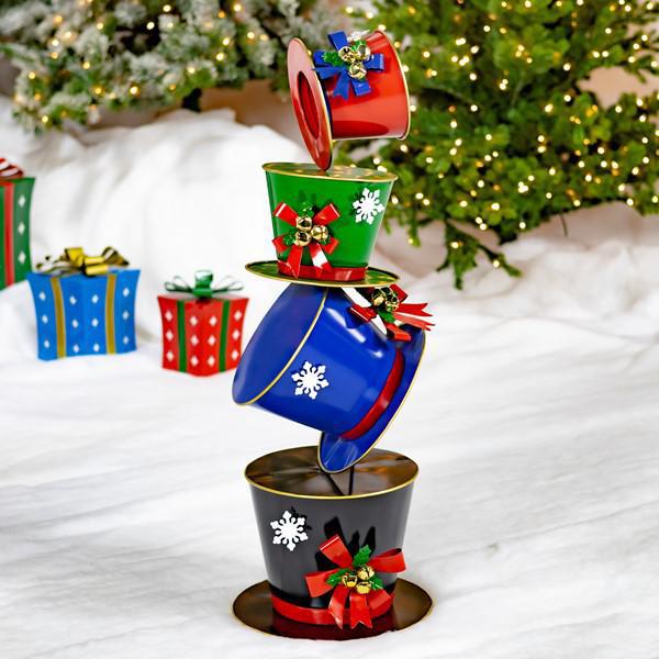40" Tall Iron Tower of Top Hats Holiday Display "The Frosty" (Blue) ZR220441