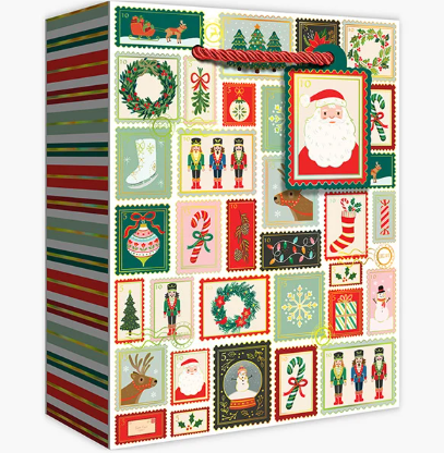 Jillson & Roberts - Medium Gift Bag - Holiday Stamps - XGBM858