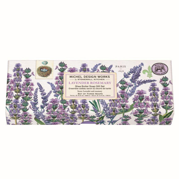 Stonewall Kitchen - Michel Design Works -  Lavender Rosemary Shea Butter Soap Gift Set of 3 - 857081 DISVEN