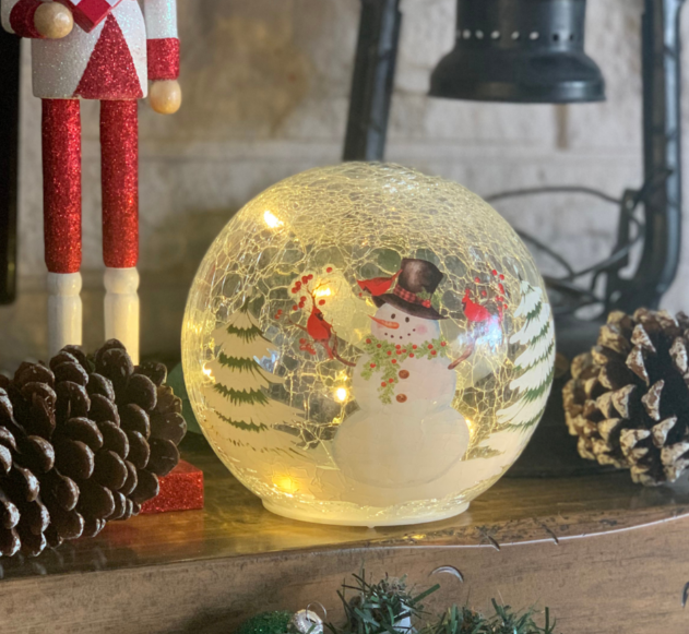 Snowman - LED Crackle Glass Globe Lantern - 89456