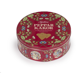 Nyakers - Swedish Gingersnap Cookies in Red Rosemaling Tin 400g - 64-BK404U