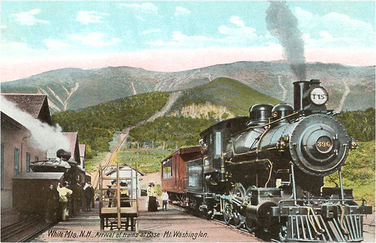 Found Image Press - NH-207 Postcard: Locomotive at Base of Mt. Washington NH-00207-PC2001-M