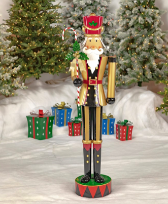 65.35" "KANE" TALL IRON NUTCRACKER IN GOLD WITH CANDY CANE & LED LIGHTS  ZR220429