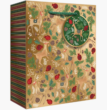 Jillson & Roberts - Medium Gift Bag - Reindeer Tapestry Gold - XGBM561