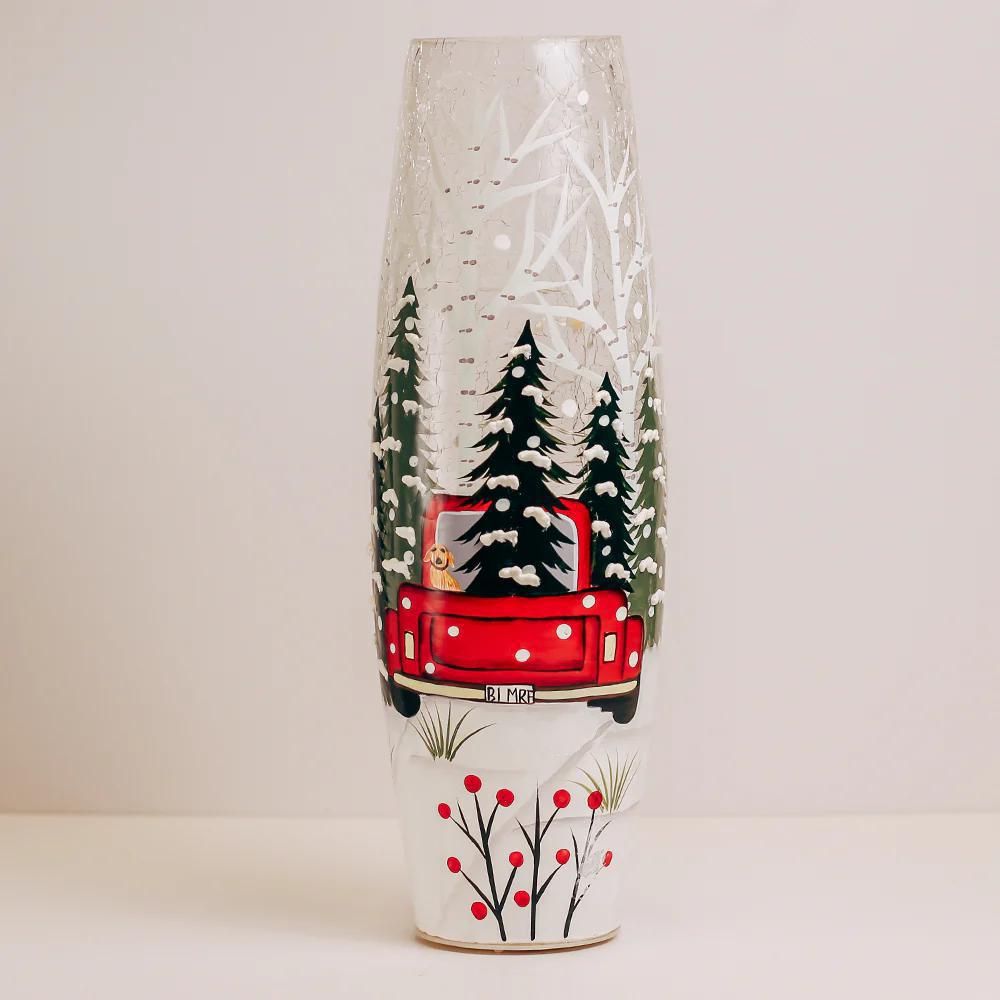 A Cheerful Giver - Vintage Truck - Crackle Glass Vase - CWD69