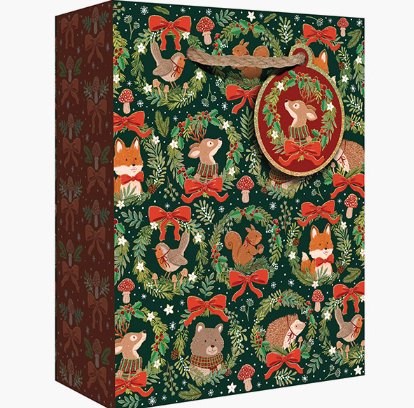 Jillson & Roberts - Large Gift Bag - Woodland Wreaths - XGBL881