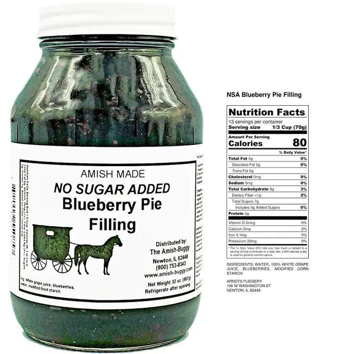 Arndt's Fudgery -  Amish Pie Filling - No Sugar Added - Blueberry Pie Filling 32 Oz Jar