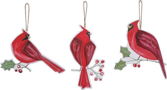 Special T Metal Cardinal w/Holly Ornament Asst C24324