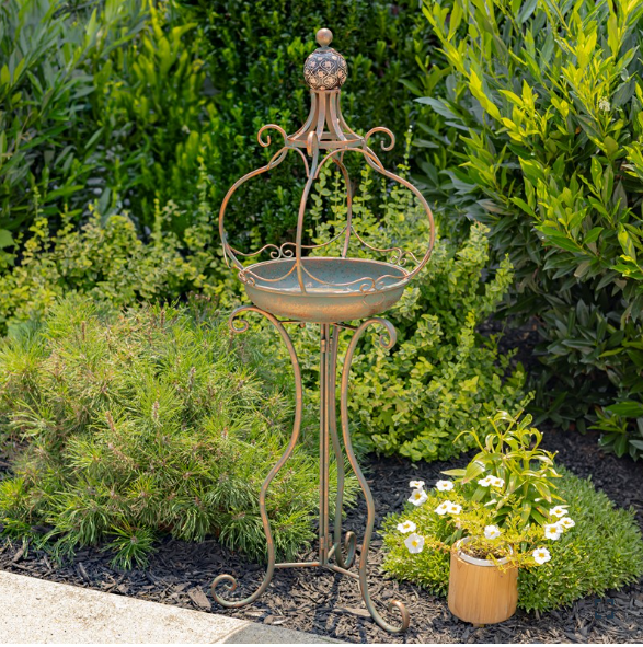 45" Tall Bronze Iron Birdbath with Ceramic Sailor Ball Accent "Mizu" ZR200534-BZ