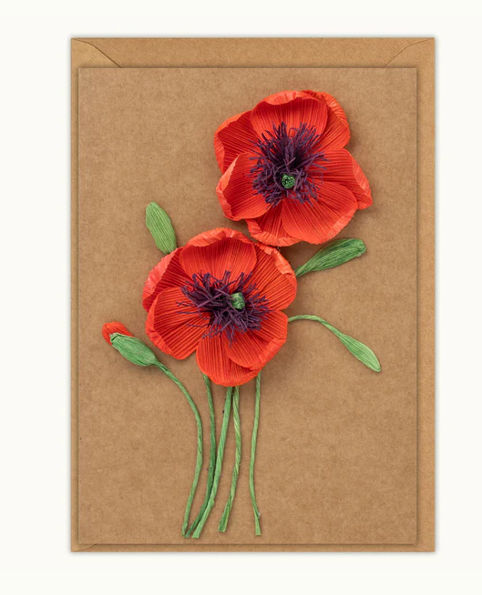 Husk & Heart - Poppies Kraft Paper Card and Matching Envelope - HH-GC-10004