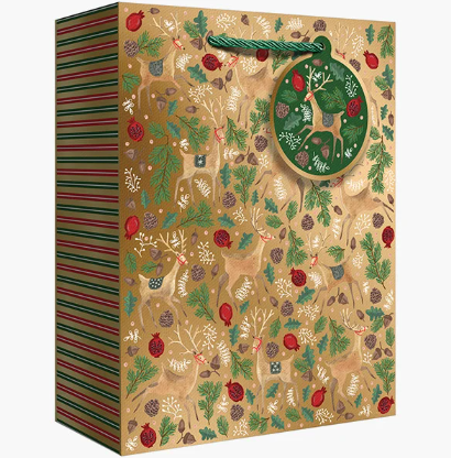 Jillson & Roberts - Large Gift Bag - Reindeer Tapestry Gold - XGBL561