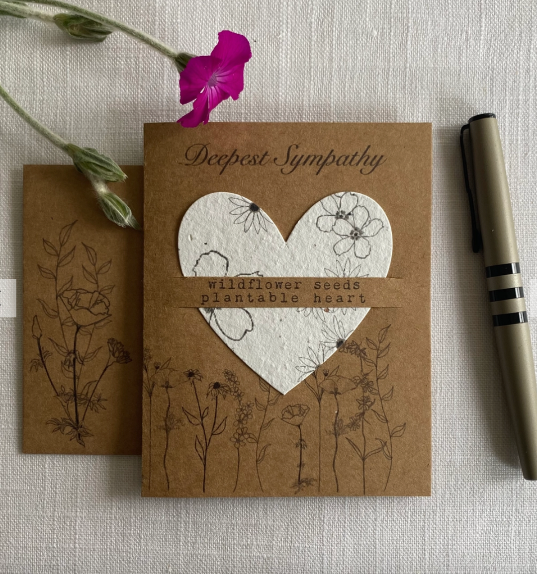 Raven's Edge Studio - Plantable Heart Card | Sympathy Card | Eco Bereavement Card | White w/ Wildflowers