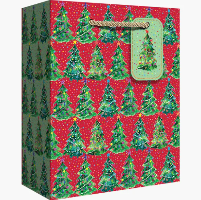 Jillson & Roberts - Medium Gift Bag - Christmas Trees Red - XGBM868