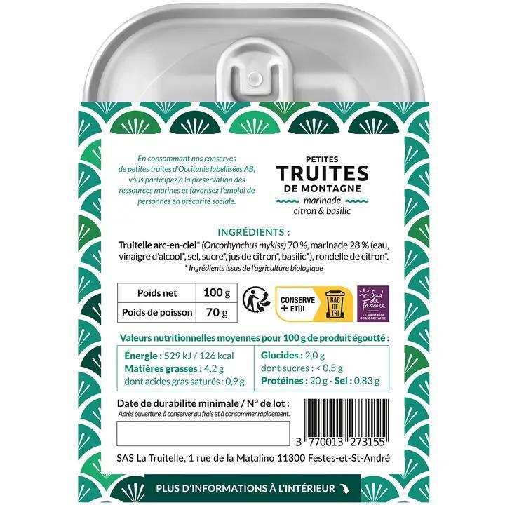 La Truitelle - Mountain Trout w/ Lemon and Basil Marinade 4.76 oz - T4-MCB-100
