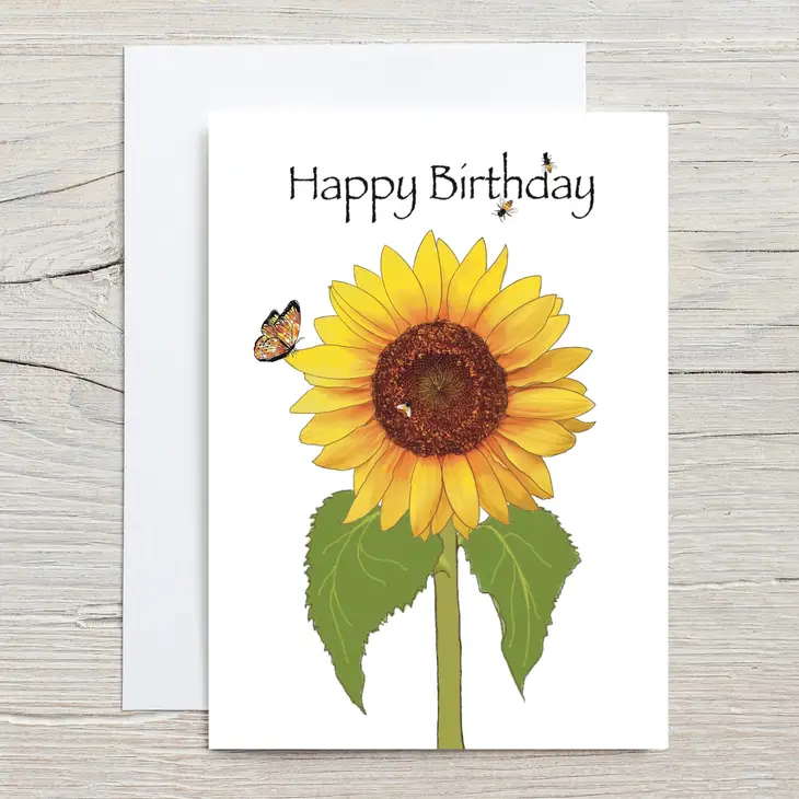 Raven's Edge Studio - Happy Birthday Card - Sunflower & Butterfly (White Envelope)