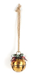 6.625" Long Antique Gold Oversized Hanging Metal Christmas Bell with Stars Cutouts  ZR200891-F