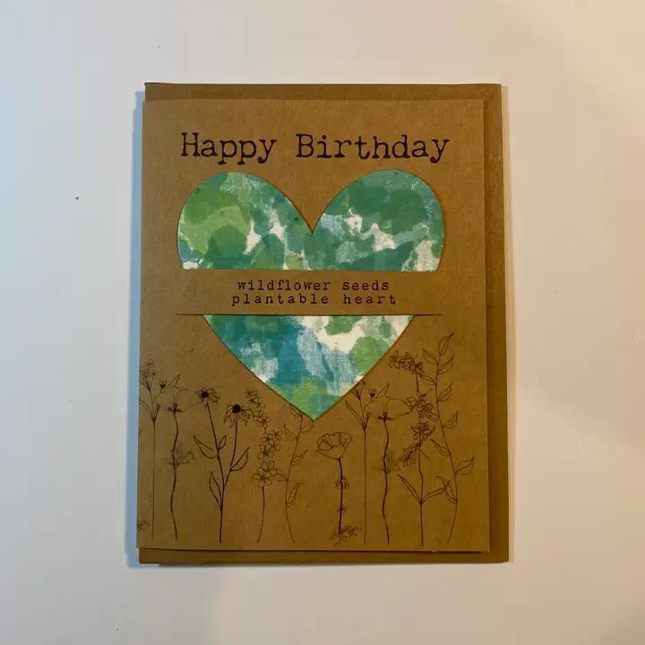 Raven's Edge Studio - Plantable Heart Card | Happy Birthday Card | Eco Conscious | Green Tie Dye