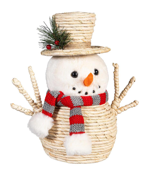Evergreen - Woodland Storybook Table Decor Fabric and Natural Fiber Snowman - Small - 8TAN570