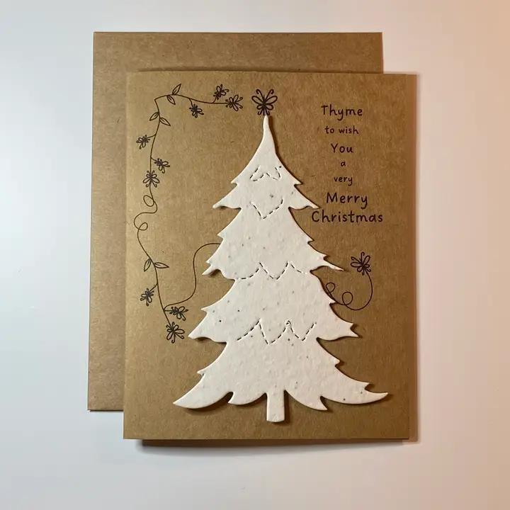 Raven's Edge Studio - Plantable Thyme Seed Tree - Eco Christmas Card - Butterfly