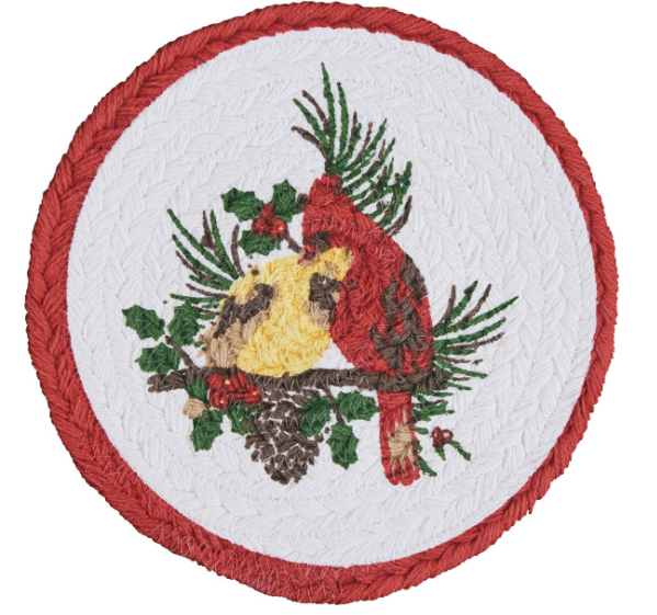 Park Designs - Holiday Cardinal Love Print Braid Trivet 8" Dia - 9879-155