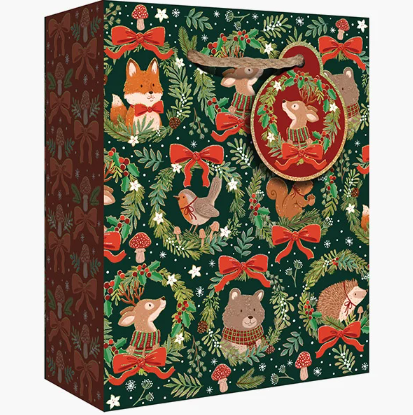 Jillson & Roberts - Medium Gift Bag - Woodland Wreaths - XGBM881