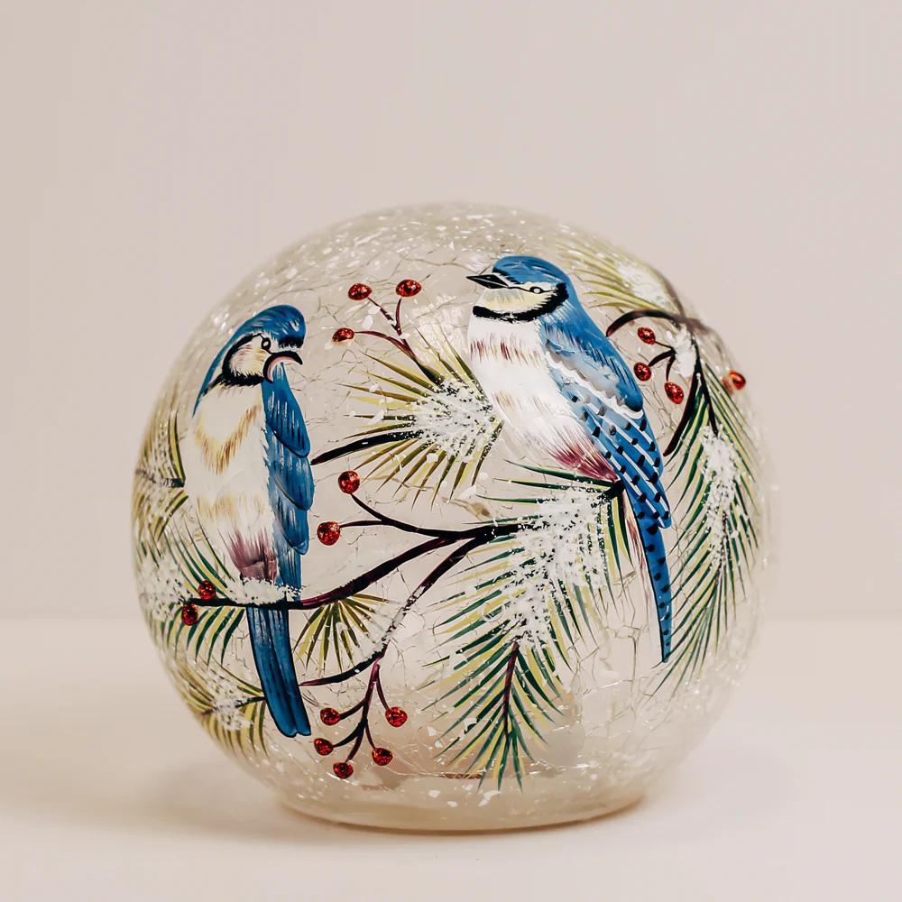 A Cheerful Giver - Blue Jay - Crackle Glass Orb - CWD64