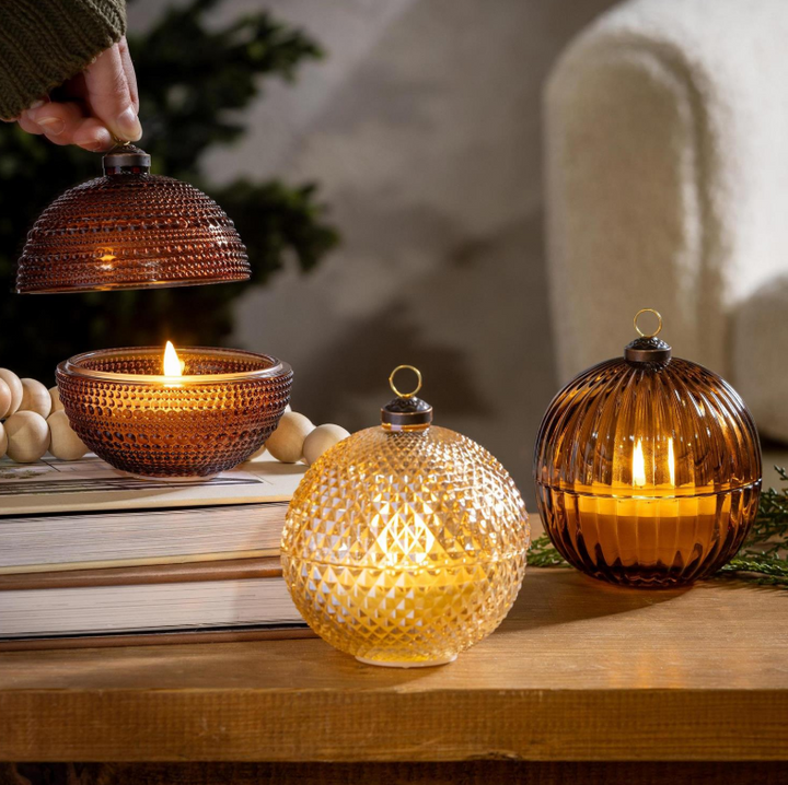Evergreen - Woodland Storybook LED Table Décor Glass Round Candle with Flickering Flame - Assorted Styles - 3LED406