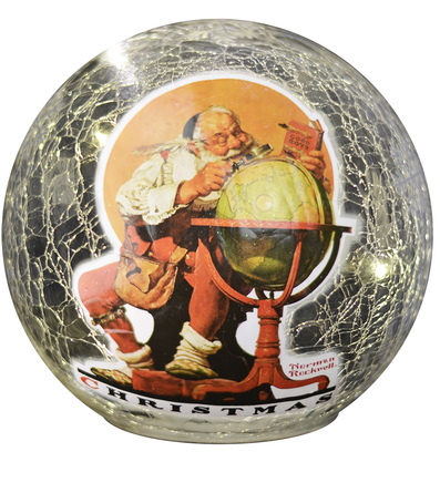 Santa Globe - Norman Rockwell LED Crackle Glass Globe Lantern - 85013