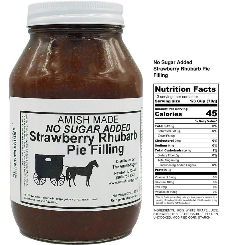 Arndt's Fudgery -  Amish Made - No Sugar Added - Strawberry Rhubarb Pie Filling 32 oz Jar
