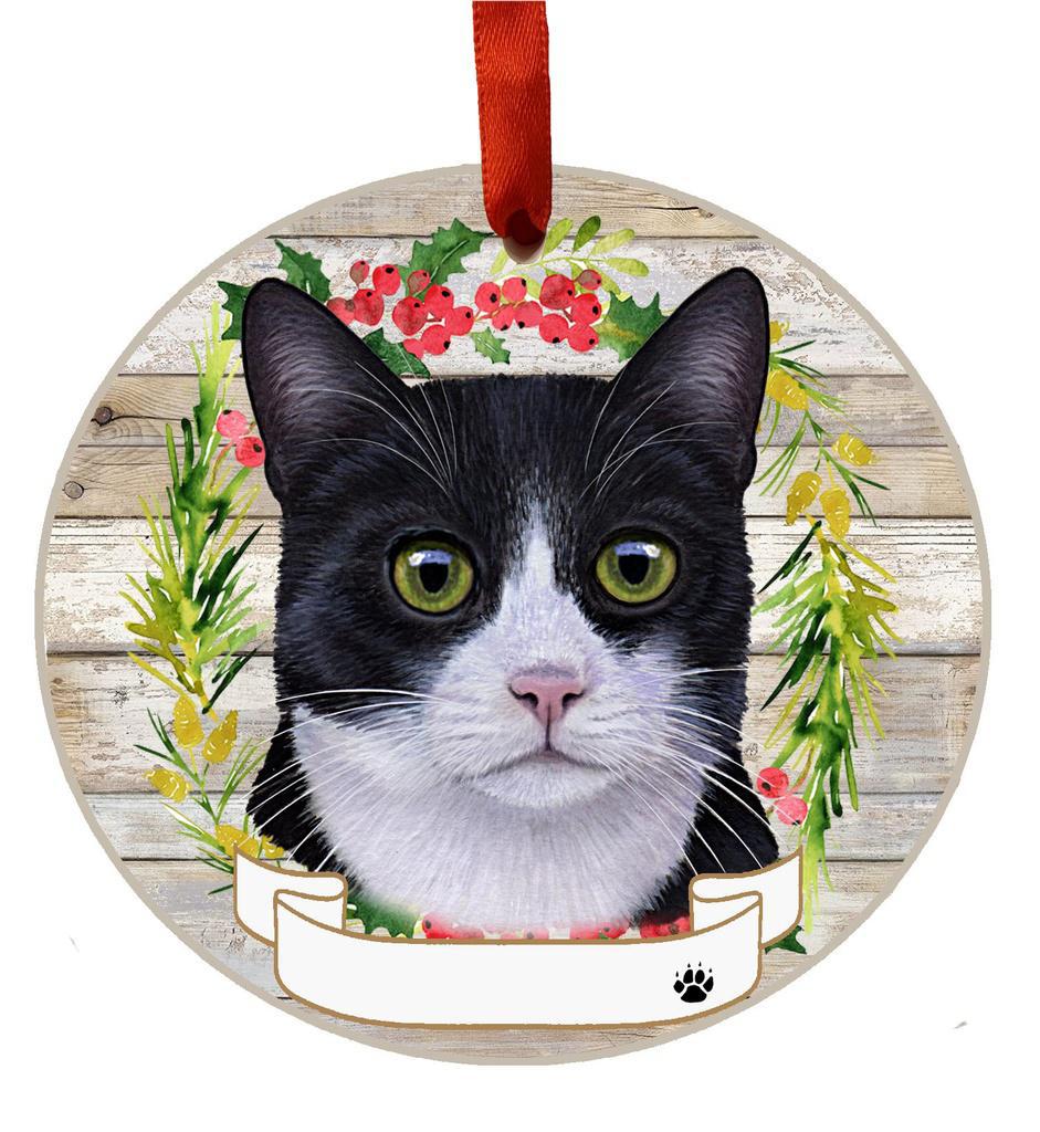 E&S Pets Black and White Cat Ceramic Wreath Ornament 551-3