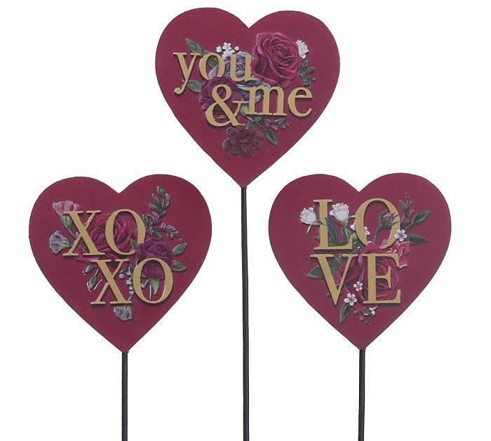 Burton & Burton - Assorted Burgundy Heart Valentine Picks - 3126144