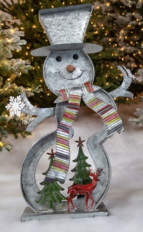 Galvanized Cookie Cutter Snowman w/ Christmas Trees & Reindeer - ZR190301