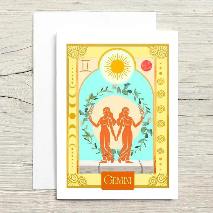Raven's Edge Studio - Zodiac Card - Gemini Card - Astrology Card - Eco Tree Card