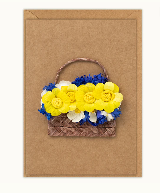 Husk & Heart - Flower Basket Kraft Paper Card and Matching Envelope - HH-GC-10017