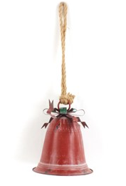 9.5" Long Antique Red Oversized Hanging Metal Christmas Bell  ZR200890-C