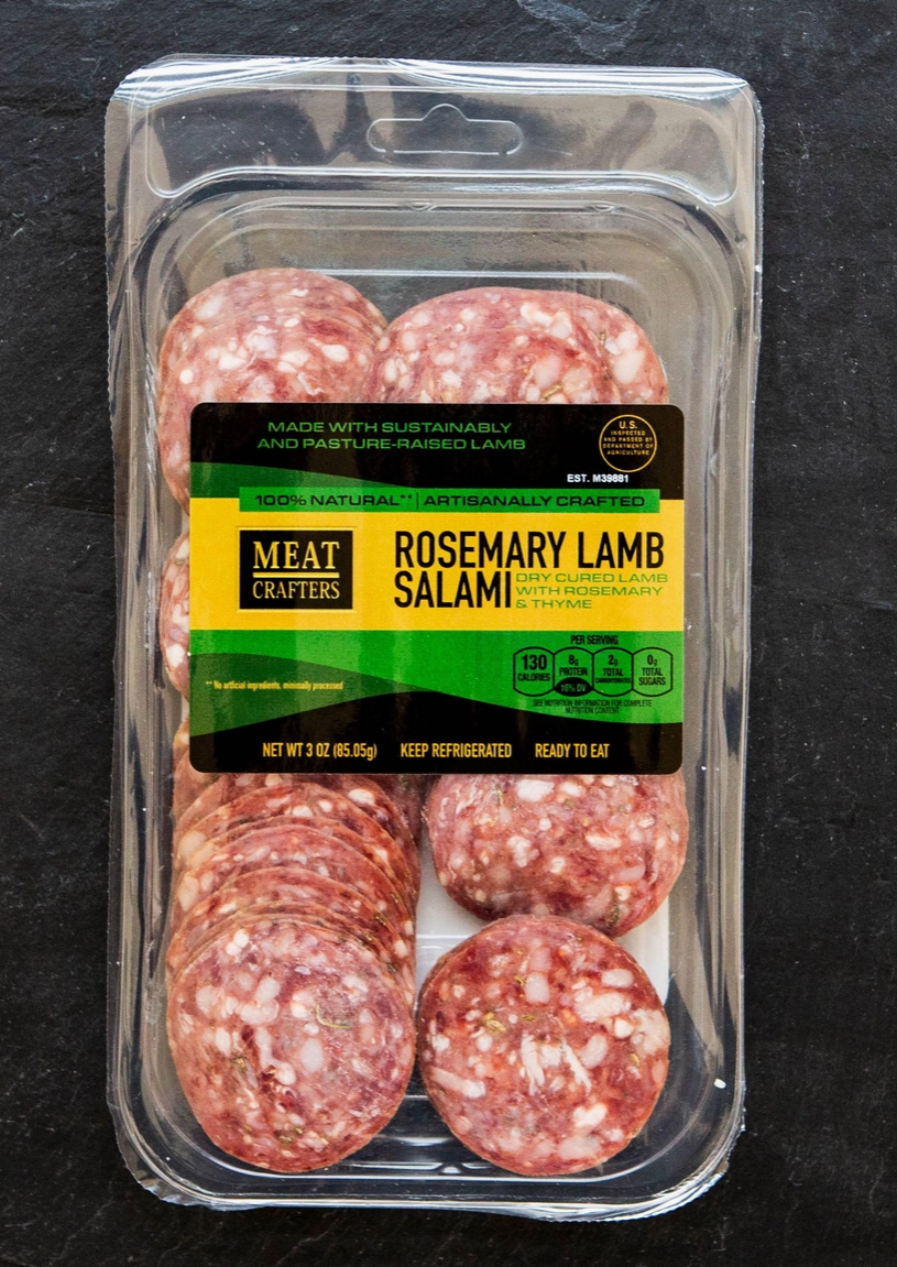 MeatCrafters Inc. - Classic Dry-Cured Lamb Salami - Rosemary & Garlic, Pre-Sliced 3 oz - 117S DISSVF
