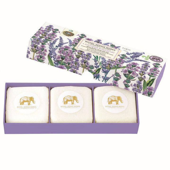 Stonewall Kitchen - Michel Design Works -  Lavender Rosemary Shea Butter Soap Gift Set of 3 - 857081 DISVEN