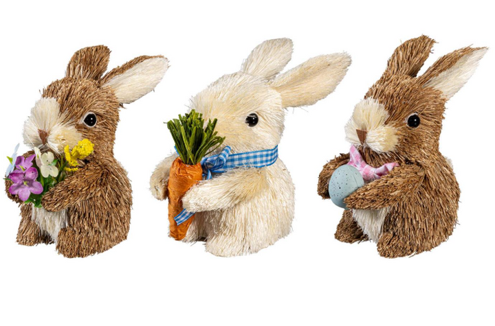 4" Natural Fiber Easter Bunny - Set of 3 - Bunny Blooms Table Decor - TAR4Y2NAT226