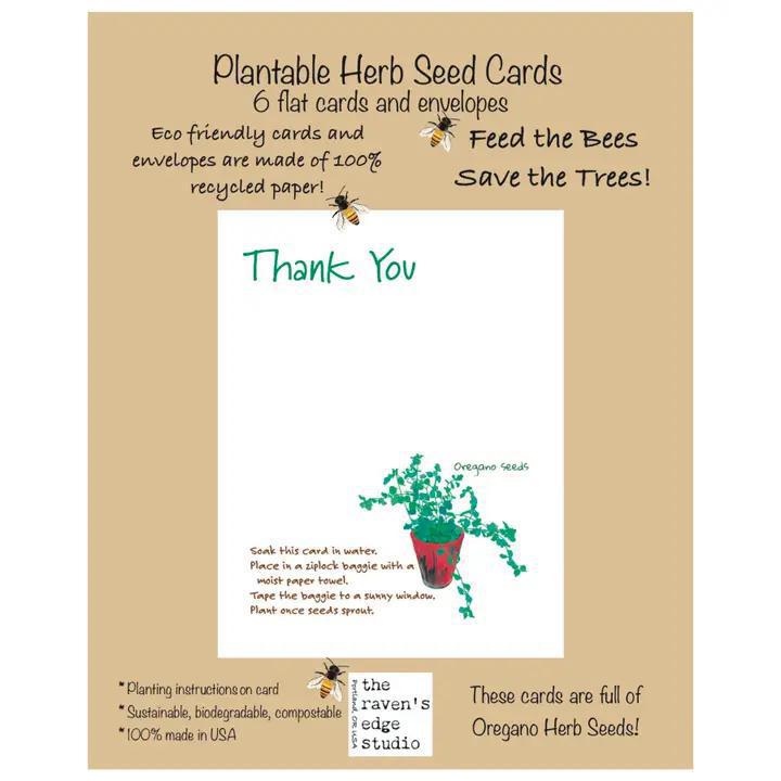 Raven's Edge Studio - Plantable Oregano Notecards | Thank You Cards | Set of 6