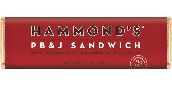 Hammond's Candies - Pb & J Sandwich Milk Chocolate Candy Bar 2.25oz - OC13012
