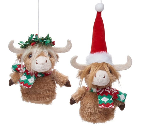 Plush Ornament Holiday Highland Cow - Assorted Styles - 9750774