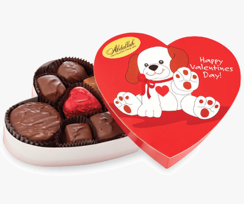 Abdallah Candies - Puppy Dog Heart Box Assorted Chocolates 4 oz - 4016V