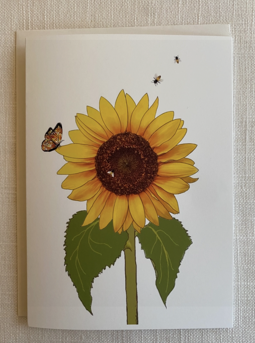 Raven's Edge Studio - Sunflower and Butterflies Greeting Card (With Yellow Envelope)