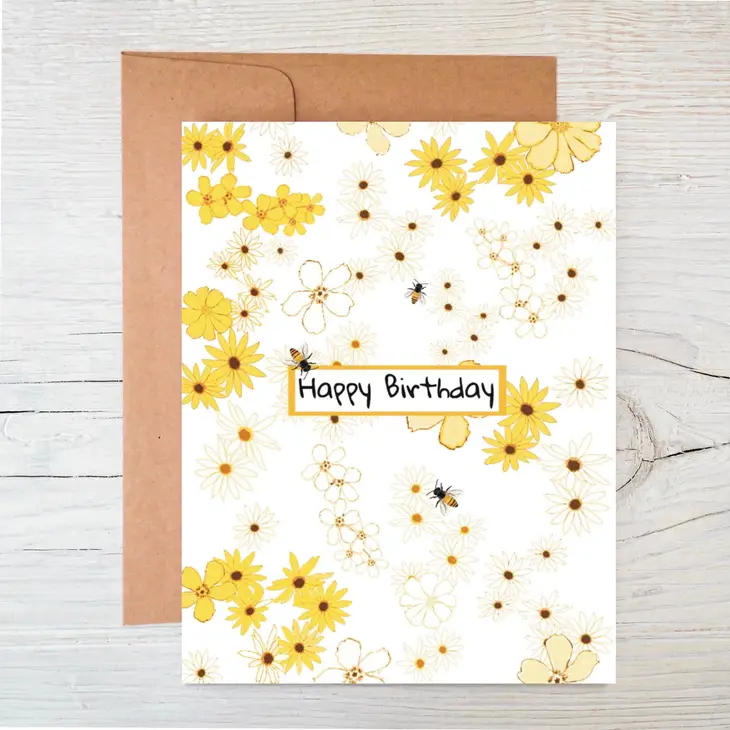 Raven's Edge Studio - Plantable Birthday Card | Bees & Yellow Flowers | Eco Card