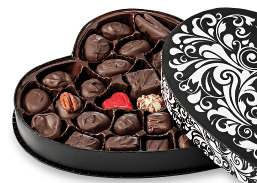 Abdallah Candies - Black Swirl Heart Box Midnight Assorted Chocolates 5.5 oz - 4078V DISSVF